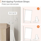 WAMPAT Baby Dresser with 3 Drawers, Kids Dressers with Wide Chest of Drawers, Mid Century Modern Wooden Closet Storage Organizer, Small Dressers for Bedroom, Nursery, Hallway, Beige, 34 inch