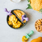 Grabease Baby Feeding Utensil Set - Ergonomic Self-Feeding & Toddler Spoon & Fork - Sturdy Plastic Training Silverware for Toddlers - Travel Pouch & Silverware for 1-Year-Olds - Lavender, Pack of 1