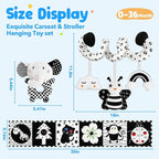 Car Seat Toys for Babies 0-6 Months,Hanging Rattle Toys for Crib Mobile, Baby Spiral Hanging Stroller Black and White High Contrast Toys for Newborn 0 3 6 9 12 Months Baby Boys Girls (Set-1)