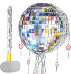 WERNNSAI Disco Ball Piñata - Disco Party Decoration Pull String Mirror Piñata with Bat and Blindfold for Adult Birthday Party Supplies
