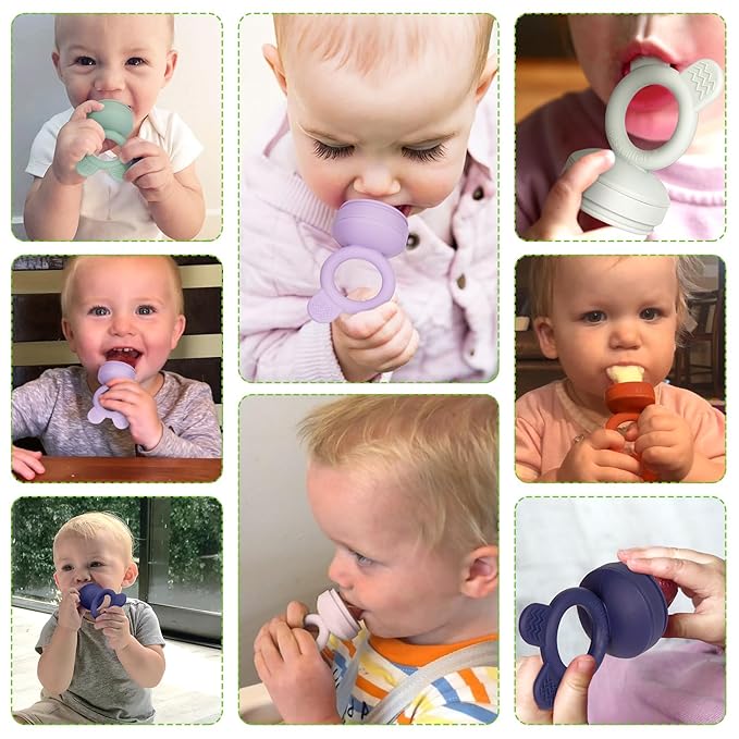 Bessentials Baby Fresh Fruit Food Feeder - 2 Pack Silicone Mesh Feeders for Infant Safe Self Feeding |3 Sizes Food Pouches Included| Suitable for Baby 4m+ (Light Pink & Grass Green)