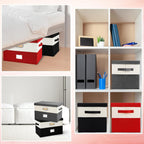 Large Linen Fabric Foldable Storage Bins with Removable Lid and Handles, Washable Storage Box Organizer Containers Baskets Cube with Cover for Bedroom,Closet,Office,Nursery(Grey&Cream, Large)