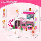 DIY Dollshouse for Girls 4-8 - 2-Story House with 3 Themed Rooms, 2 Dolls, 4 Dogs, Slide & Yard - Dolls House Toys for Imaginative Play