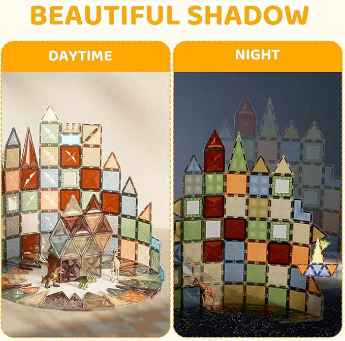 120 PCS Magnetic Tiles, Diamond Magnet Tiles with 2 Cars Magnetic Blocks STEM Toys 3D Kids Preschool Educational Sensory Toys Gift for Toddlers Kids Boys Ages 3 4 5 6 7 8 9+ Year Old