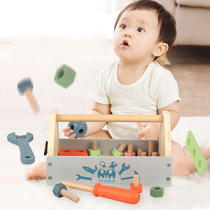 Wooden Tool Toy Toolbox Toddler Educational Construction Kids Toys Play Accessories Set Creative Gift for 3 Year Olds and Up Boys Girls