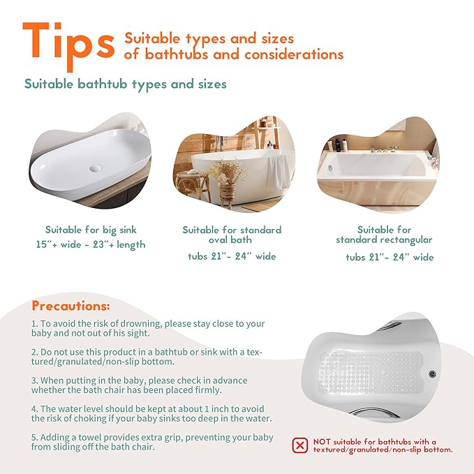 BabyBond Baby Bath Seat with Sitting & Lying 2 Modes, 3-Speed Adjustment, Powerful Suction Cups, Infant Bathtub Chair with Soft and Comfortable Towel, Folding and Hanging