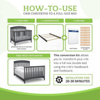 Full-Size Conversion Kit Bed Rails Compatible with Delta Children Convertible Cribs - Solid Wood Rail #0050 - Toddler & Adult Bed Rail for Full-Size Beds - Baby Furniture (Charcoal Grey - 029)