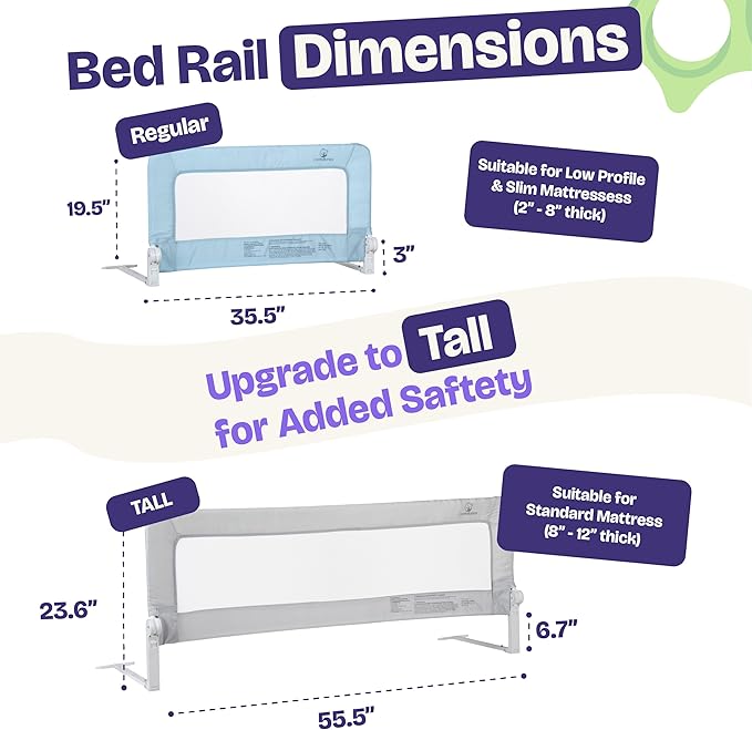 ComfyBumpy 1-Pack Bed Rail for Toddlers 35.5" L x 19.5" H | Toddler Bed Rails for Twin, Full & Toddler Bed Size | Swing Down Bed Rail Guard | Baby Bed Side Rail for Kids | Blue