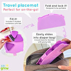 Silicone On-The-Go Snack Mat – Foldable Reusable Placemat with 3 Compartments and Lids – Travel-Friendly Baby and Toddler Snack Plate – Dishwasher Safe (Plum)