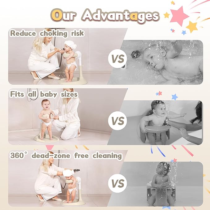 Baby Shower Stand, No-Assembly Baby Bath Stand with Enlarged Anti-Slip Base, Foldable Toddler Shower Standing Support, Soporte para Bañera de Bebe, Ideal Gift for Infant 6–36 Months (Brown)