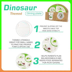 Kids Feeding Set 5 Pcs, Dinosaur Tableware Set for Toddlers, Includes Plate, Bowl, Cup, Fork & Spoon, BPA Free, Multicolor (Green, Brown, Orange), Dishwasher Safe