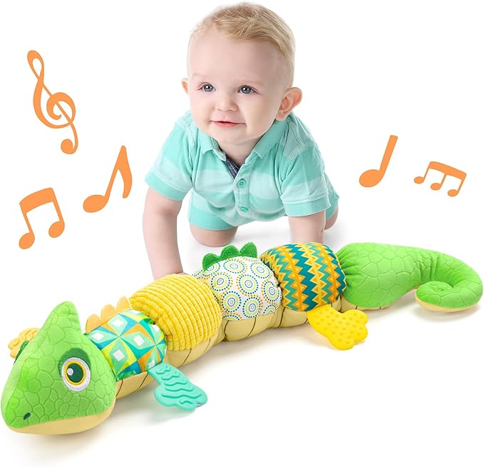 LIGHTDESIRE Baby Toys Musical Dinosaur,Infant Stuffed Animal Toys with Crinkle and Rattles,Soft Sensory Toys with Textures for Tummy Time Newborn Boys Girls 0 3 6 12 Months(Green)