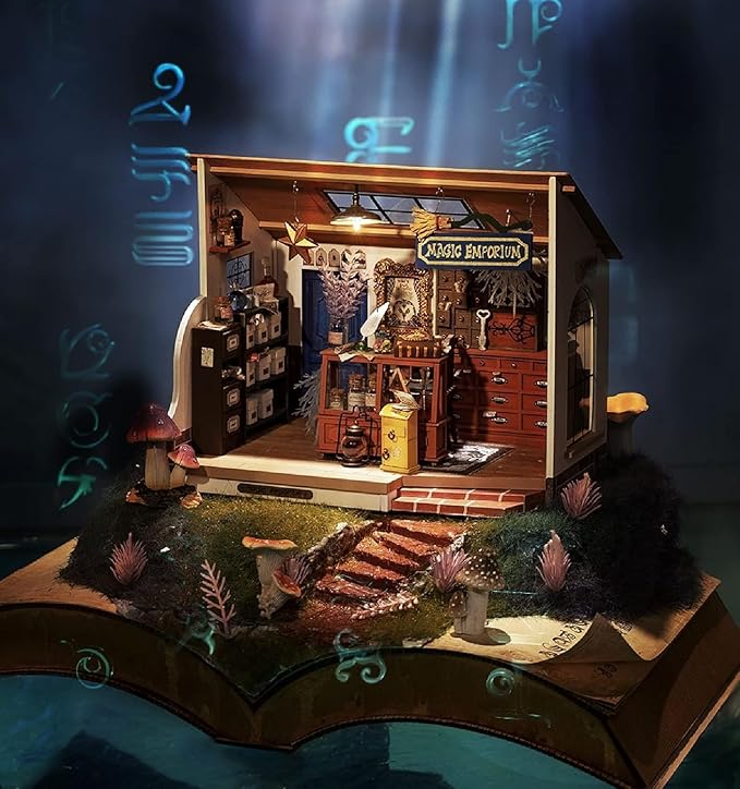 Rolife DIY Miniature House Kit Magic House, Tiny House Kit for Adult to Build, Mini House Making Kit with Furniture, Halloween for Family and Friend (Kiki's Magic Emporium)