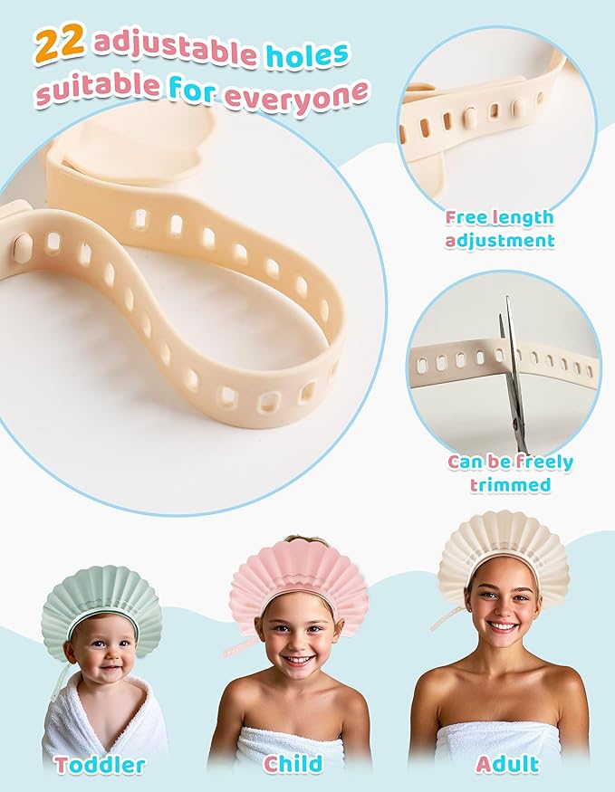 Kids Shower Cap, Baby Hair Washing Shield, Bath Visor for Toddlers, Bathing Head Face Eye Ear Protector, Air Cushioned Shampoo Caps with 20-Size Adjustment for 6Month+ to Adult (Pink)