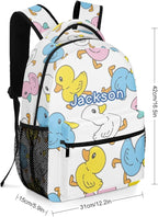 Duck Cartoon Doodle Custom Kids Backpack for Boy Girl, Personalized Waterproof Child School Travel Bag with Name, 16.5’’ X 12.2’’ X 5.9’’