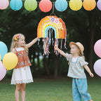 WERNNSAI Foldable Rainbow Pinata - Rainbow Pull String Pinata with Blindfold and Bat for Bundle Piñata Boho Theme Birthday Baby Shower Party Decoration Carnival Party Games Supplies 16.4" x 12.3"