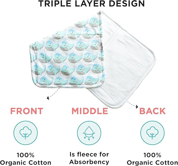 Premium 5-Pack Large Organic Cotton Burp Cloths – 3 Layers, Ultra Soft & Absorbent Burping Towel, Shoulder Towel & Hand Towel