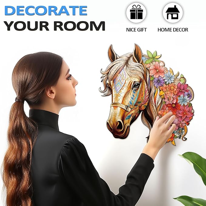 Wooden Puzzles for Adults, Wood Horse Puzzle, Unique Gifts for Men Women, Adult Puzzles (S-8.5 * 8.1in 100pcs)