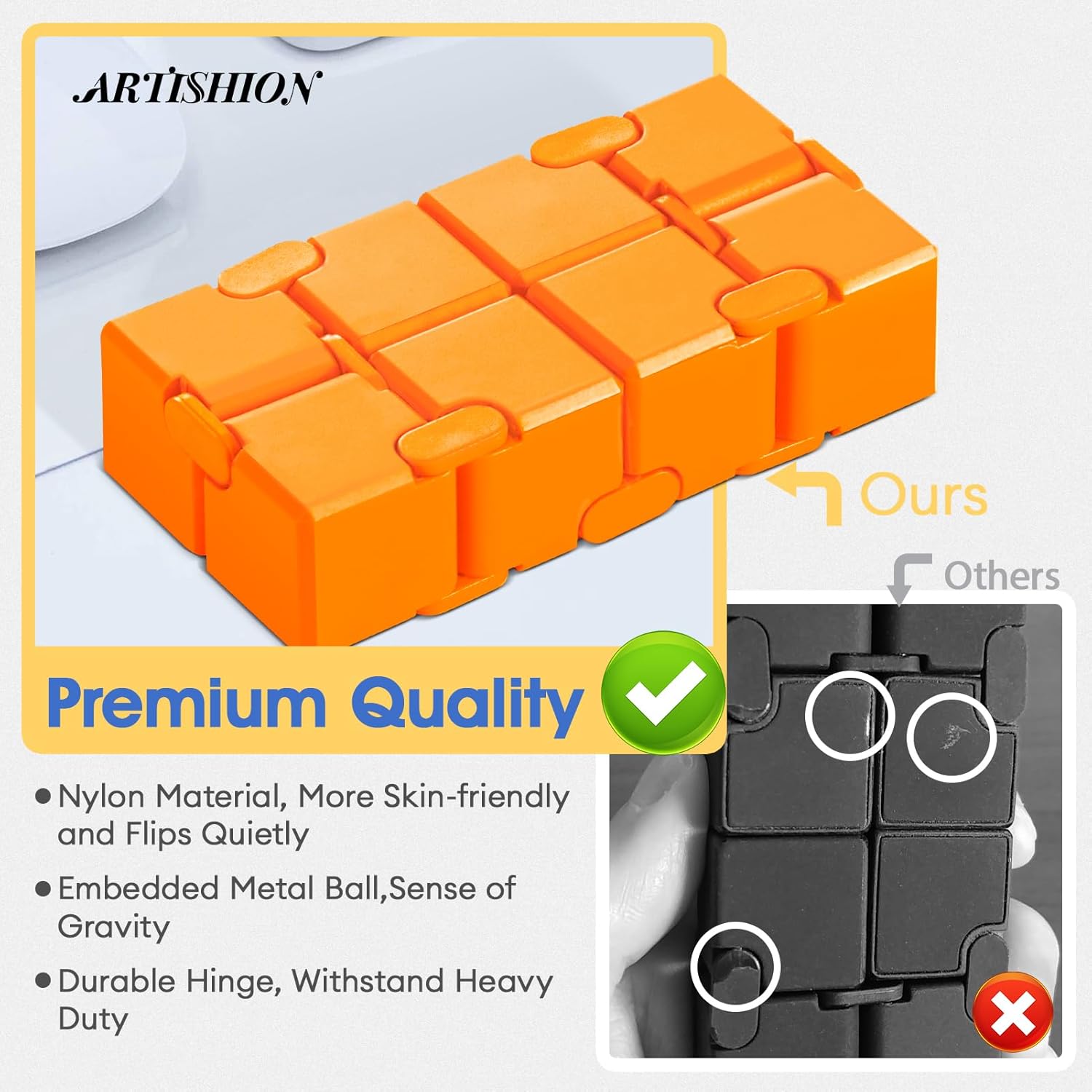 Fidget Cube, Durable Nylon Infinity Desk Toy, Skin-Friendly Handheld Gadget, Mini Stress-Relief Adult Fidget Toy for Anxiety Alleviation (Lightweight/Bright Orange)