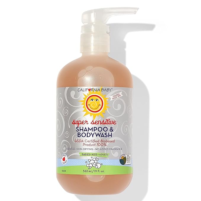 California Baby Super Sensitive Baby Shampoo + Baby Wash | 100% Plant-Based | Unscented Body Wash For Sensitive Skin | Hypoallergenic | 562 mL / 19 oz
