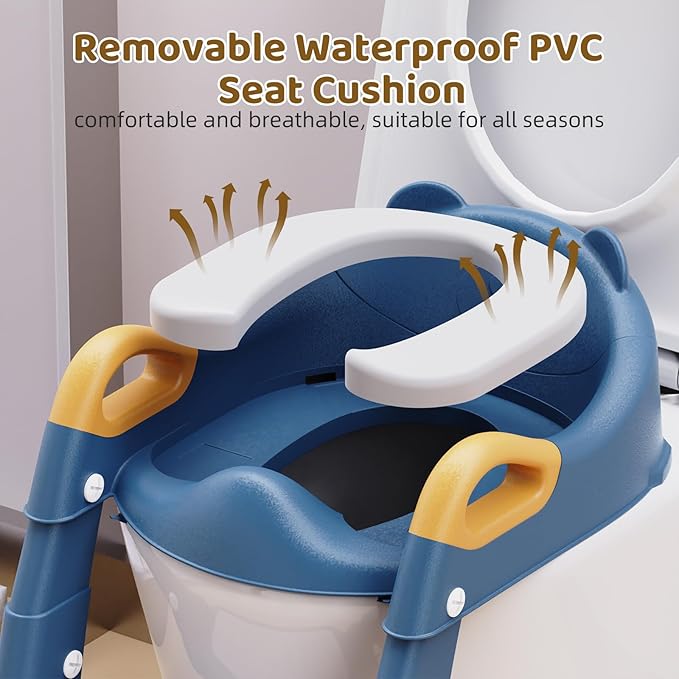 Potty Training Seat, 3-in-1 Toddler Toilet Seat with Step Stool Ladder, Splash Guard Anti-Slip Pad, Foldable Potty Chair with Soft Cushion for Toddler Kids Boys Girls