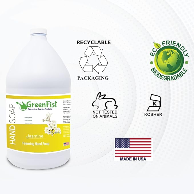 GreenFist Foaming Hand Soap Refills Jasmine Scent Jug Foam Refill Made in USA, 128 ounce (1 Gallon)