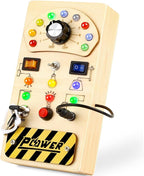 Joyreal Toddler Busy Board, Wooden Montessori Busy Board Sensory Board with LED Light Switch, Sensory Toys Baby Fidget Board Travel Toys for Toddler