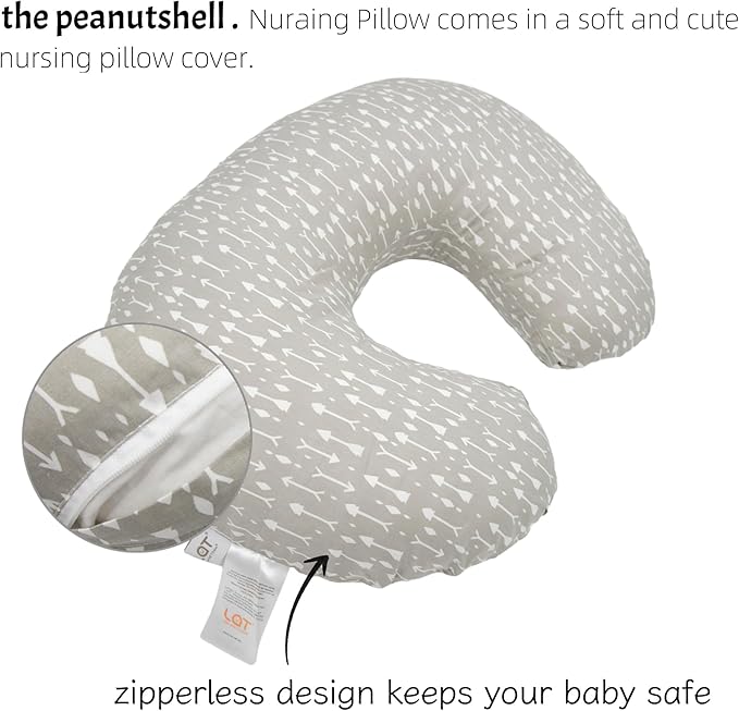 LAT Nursing Pillow for Breastfeeding,100% Cotton Removable Cover,Ergonomic Breast Feeding Pillows for Mom and Baby,Machine Washable(Gray Arrow)