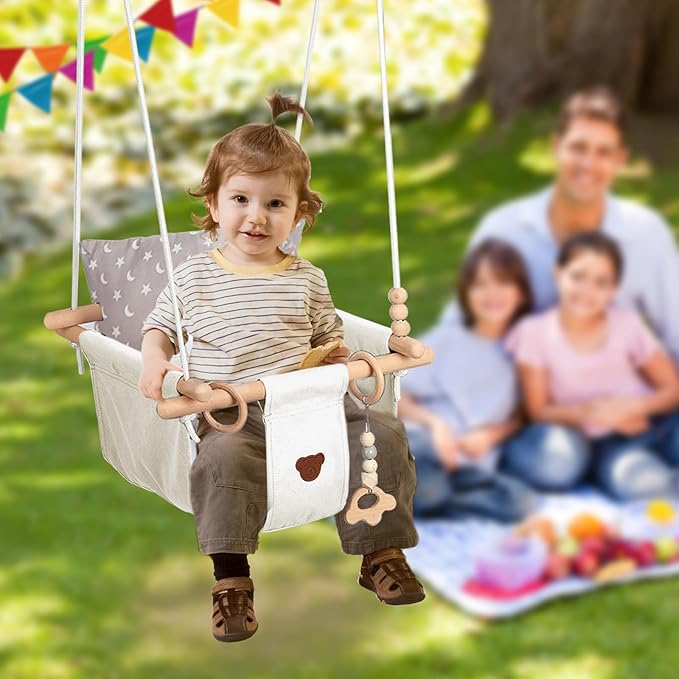 Baby Jumper with Toddler Swing, Baby Jumpers and Bouncers,Indoor Outdoor Toddler Swing Set (White)