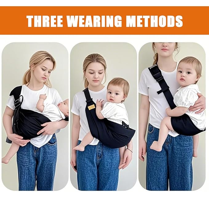 Baby Sling Carrier Toddler Carrier One Shoulder Adjustable Shoulder Strap Labor-Saving Baby Sling 10-45lbs(Black,Cloth)
