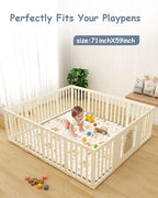 Boho Rainbow Baby Play Mat 71" X 59" Playpen Mat Thicken One-Piece Crawling Mat Non-Slip Cushioned Baby Floor Mat Letter Playmats for Babies Toddlers Infants Tummy Time Activity (71X59,Beige)