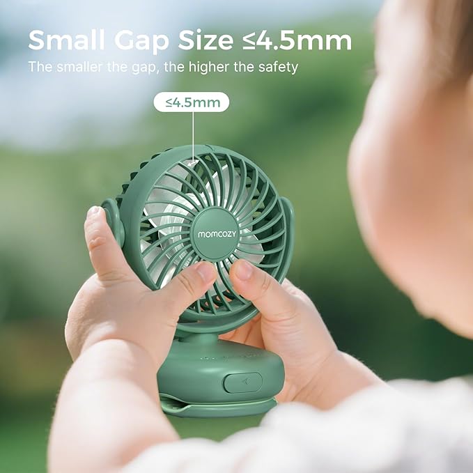 Momcozy Portable Fan with Clip | 4-Speed Mini-Fan for Carrier | Personal Fans Ultra Lighter 0.26lb | Gaps ≤4.5mm | Handheld Cooling | Rechargeable Rotate for Diaper Backpack/Stroller/Carrier/Chair