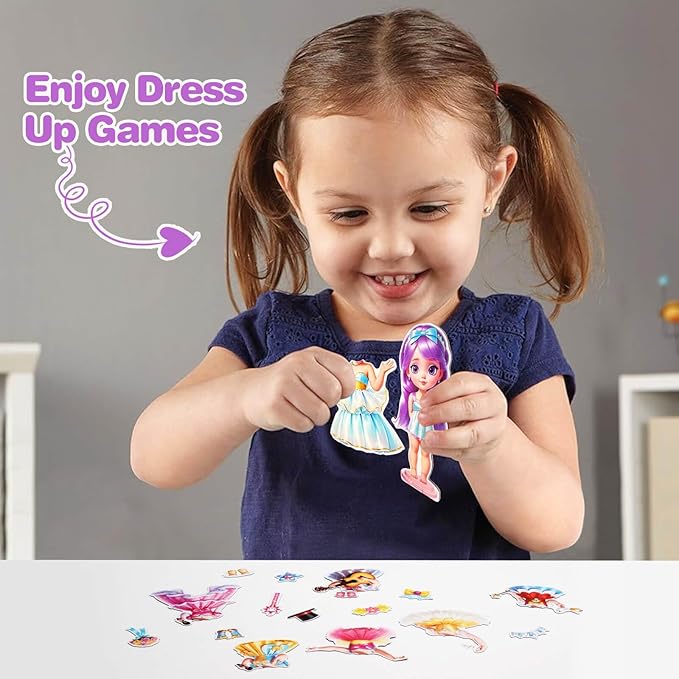 Magnetic Dress Up Dolls,Paper Dolls for Girls Ages 4-10,DIY Princess Magnetic Dress-Up Doll Pretend Play Set, Great for Girl Birthday (Joy)