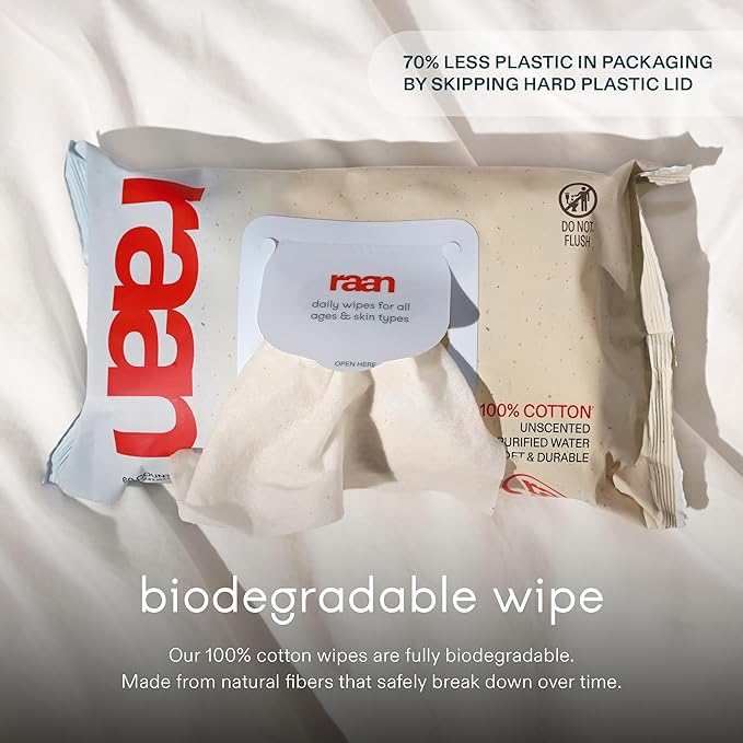Raan, 100% Cotton Baby & Toddler Wipes, Unbleached, 99% Purified Water, Unscented, EWG verified, Made for Sensitive Skin, Extra Soft and Durable, 8 pack, 480 Count