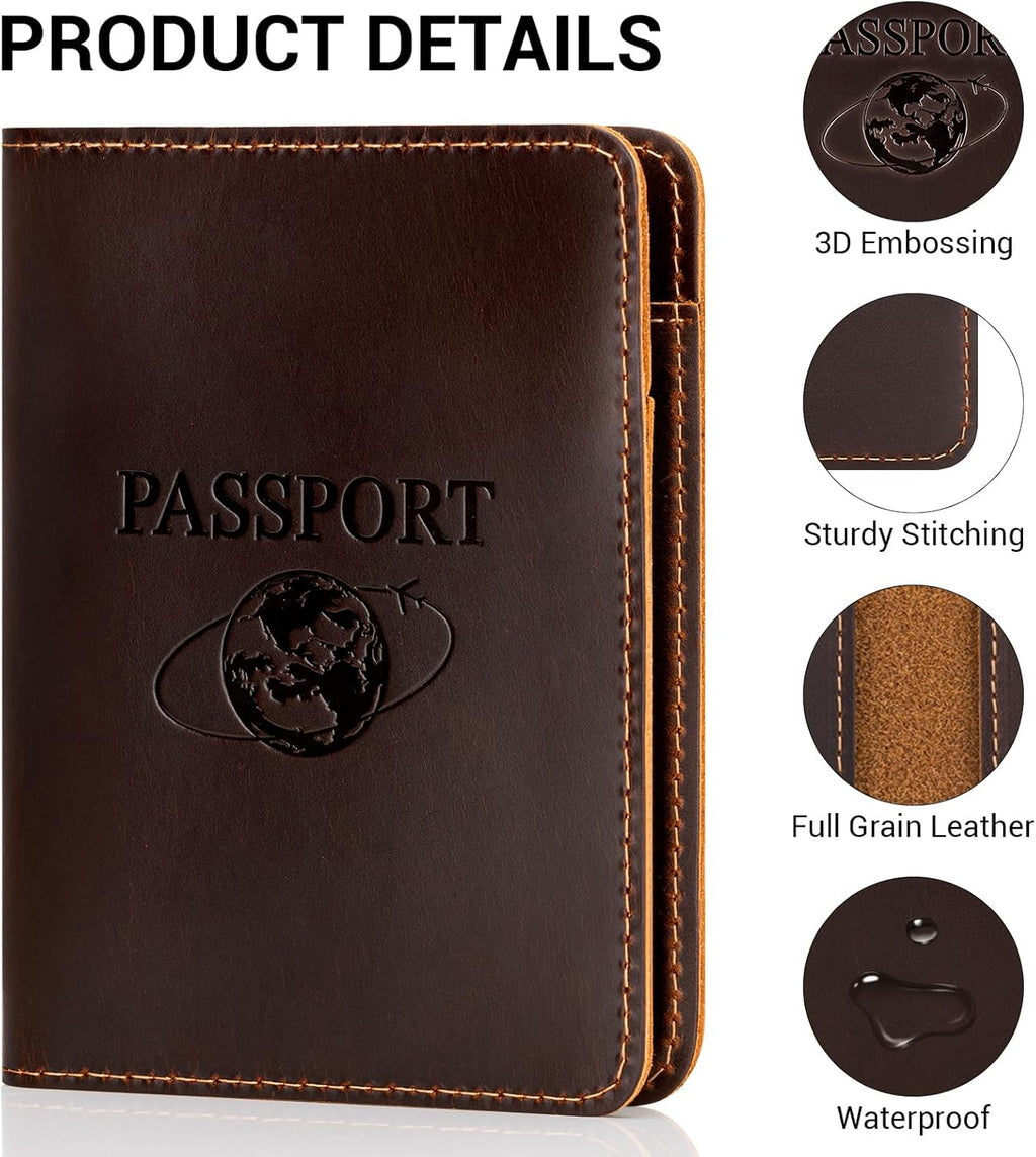 BIAOTIE Premium Leather Passport Holder Covers, Rfid Travel Wallet Passport Document Holder, Travel Essentials Wallet Cover Case for Men and Women (Coffee Brown)