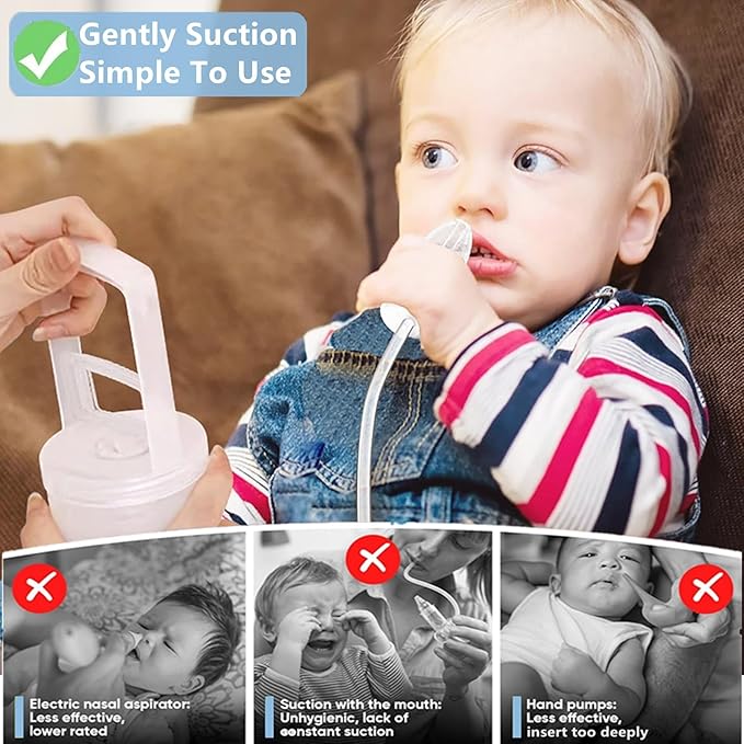 Nasal Aspirator for Baby, Baby Snot Sucker, Nose Sucker with Upgraded Hand Pump and Non-Invasive Tip to Clear Clogged Passages and Boogers (Clear, Standard)