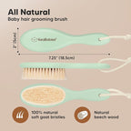 Wooden Baby Hair Brush - Cradle Cap Baby Brush with Soft Goat Bristles, Perfect Gentle Scalp Newborn Comb for Infant, Girls, Boys, Bath Essentials (Sage, Oval)