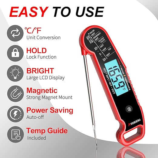 Professional Food & Meat Thermometer, 1 Sec Instant Read & ±0.5℉ Accuracy Driven by Thermocouple Sensor. IP67 Waterproof Digital Thermometer for Cooking, BBQ, Grill Gifts for Men Him Dad Birthday