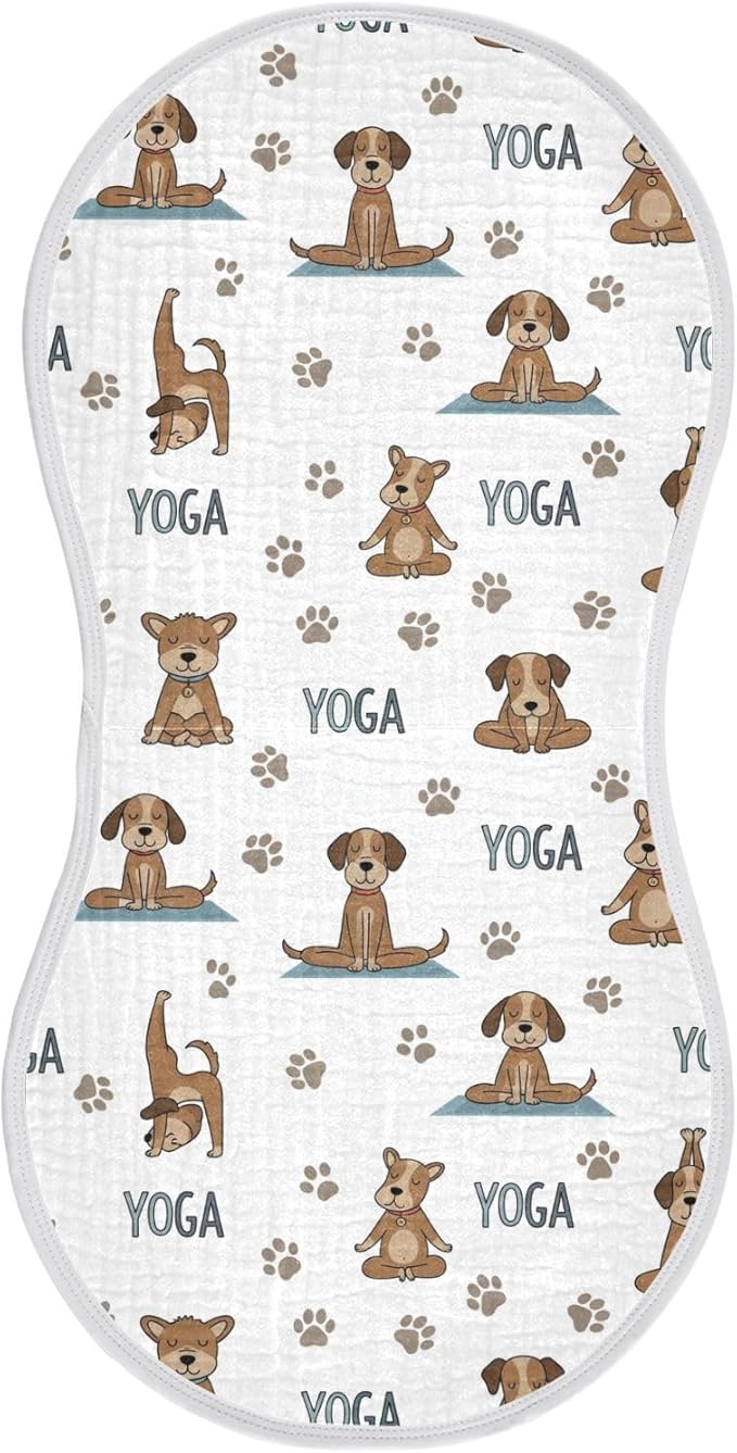 1 Pack Muslin Burp Cloths Dogs Yoga Cotton Baby Burp Cloths Ultra Absorbent and Soft Spit Up Rags for Newborn Babies Boys Girls 22x11 Inch