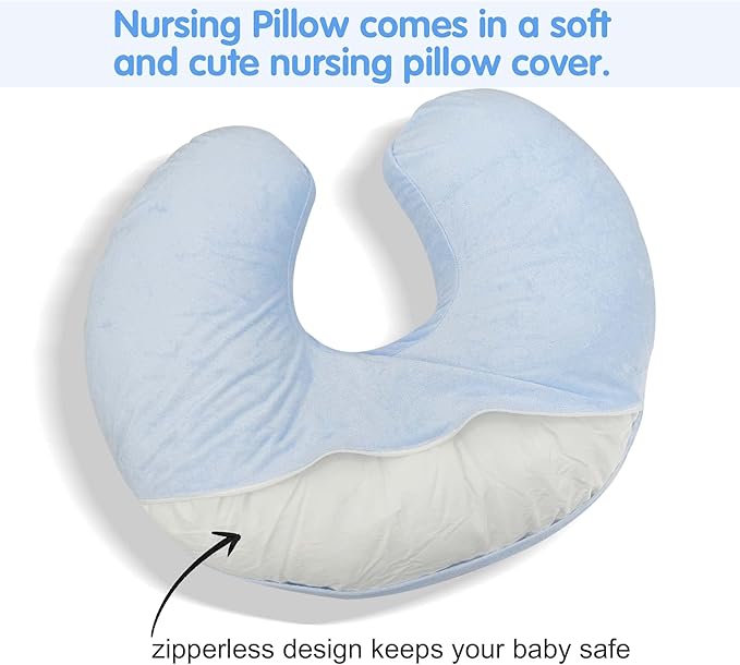 LAT Waterproof Nursing Pillow for Breastfeeding,Waterproof Removable Cover,Ergonomic Breast Feeding Pillows Baby for Baby Boys and Girls,Machine Washable(Blue)