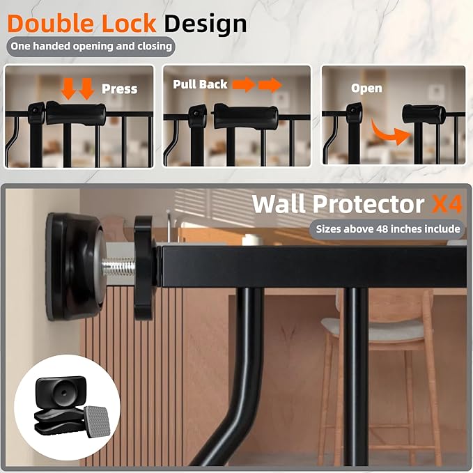 TSAYAWA Baby Gate Extra Wide Fits 29.51-85.81 inch Wide Opening - Dog Pet Gates for Doorways Stairs No Drilling Pressure Mounted - Large Child Safety Gate Indoor Outdoor Black