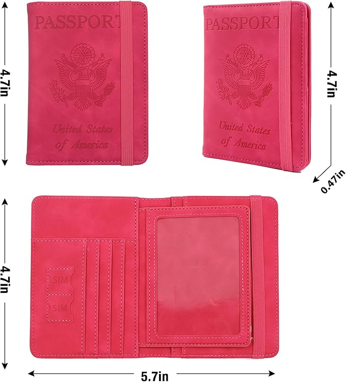 Melsbrinna Rfid Passport Holder for Travel women/Men, Cute Passport Wallet Rfid Blocking Card Slots, Rfid Passport Cover/CaseTravel Wallet, Passport Book Holder (1, Red5)