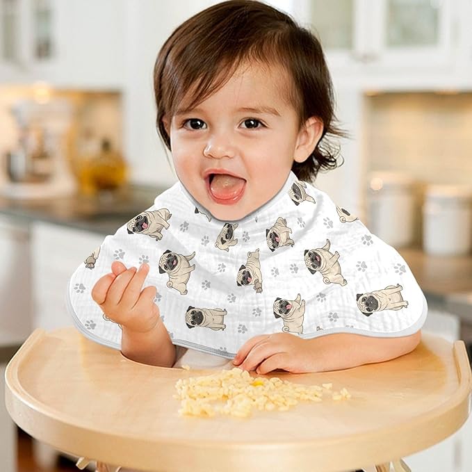 2 Pack Muslin Burp Cloths Pugs Dog Paw White Cotton Baby Burp Cloths Ultra Soft Burping Cloth Absorbent Spit Up Rags for Newborn Boys Girls 22x11 Inch