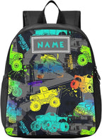Toddler Backpack Colorful Monster Truck Waterproof Mini Backpack with Name/Text Preschool Backpack Cute Small Backpack Kindergarten Pre School Bags 11 Inch, Pattern 1