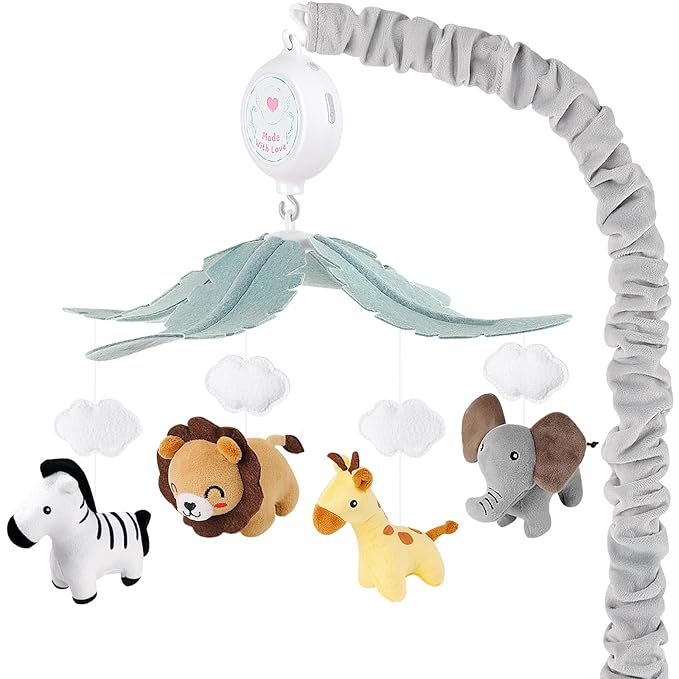 Animals Crib Mobile for Boys & Girls - Safari Baby Mobile for Crib with Upgraded 3-Mode Music Box, Nursery Mobiles, Fits Standard Cribs