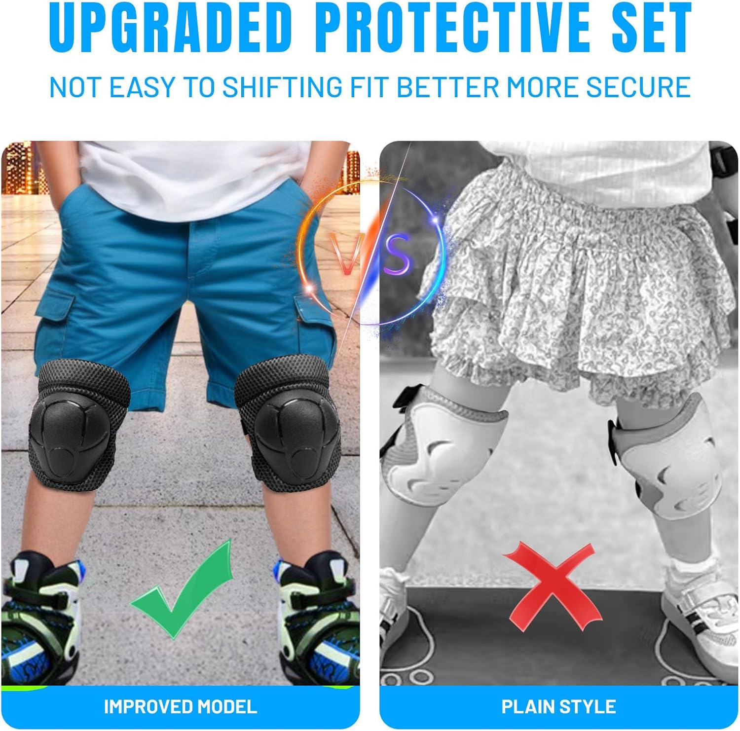 Knee Pads Elbow Pads Wrist Guards Set for Kids,Upgraded Protective Gear for Toddle 4-12 Boys or Girls Children Roller Skating Scooter Skateboarding Bike Roller Blade