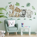 44.88 x22.98 Inch Watercolor Jungle Animal Wall Decals - Tiger, Elephant, Zebra Peel & Stick Wall Art Stickers for Baby Nursery, Playroom, Bedroom, Classroom & Kindergarten Decor