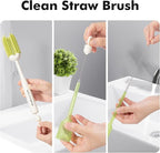 5-in-1 Baby Bottle Brush Kit, Silicone Bottle Brush for Baby Bottle and Breast Pumps, Sponge Nipple Brush with Replaceable Brush Head, Straw Brushes, Grey