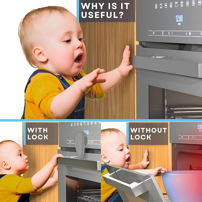 Oven Lock Child Safety, 1 Pack, Oven Door Lock Child Safety, Oven Baby Proofing, Heat-Resistant, Durable & Easy to Install Oven Safety Locks for Toddlers, Baby Proof Oven (Grey)