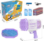 Bubble Gun, Bazooka Bubble Machine Gun, Bubble Blaster Gun with Bubble Solution, 69 Holes Bubble Bazooka Gun Outdoor Summer Toy Party Favors for Kids Purple Bubble Maker Blowers